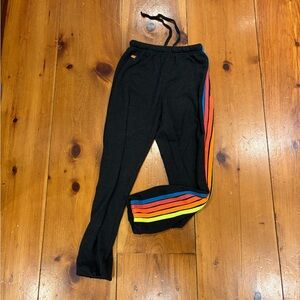 Aviator Nation Black Leggings with Rainbow Side Stripes